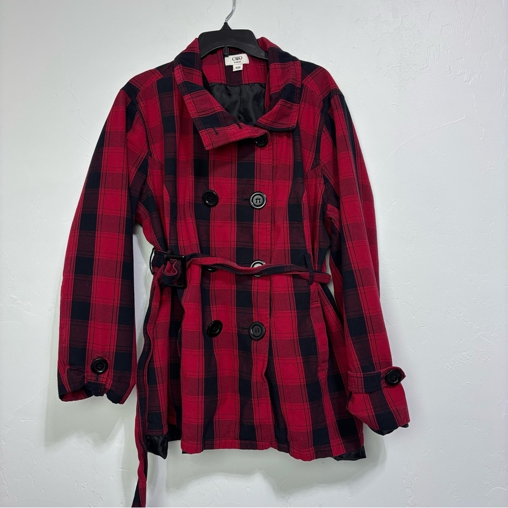 Cato Woman Red Black Buffalo Check Women's Coat Button Belt Plus 26/28W